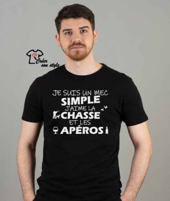 tee shirt homme "je suis un mec simple j'aime la chasse et les apéros"