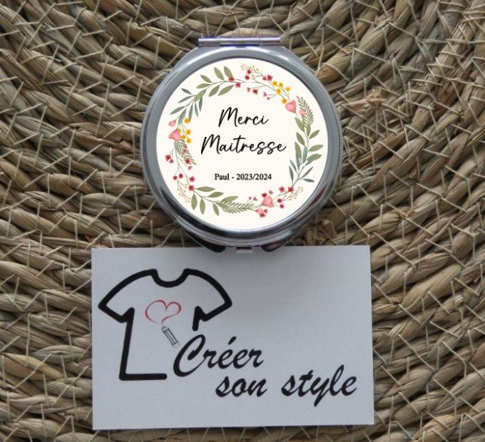 Miroir de poche "merci maîtresse" (fleur)