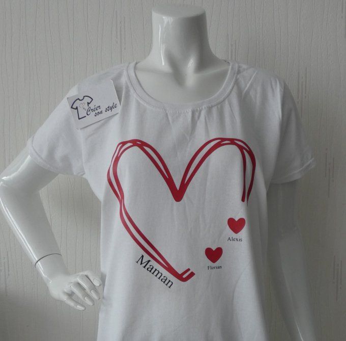 tee shirt femme " coeur maman + coeur enfant"